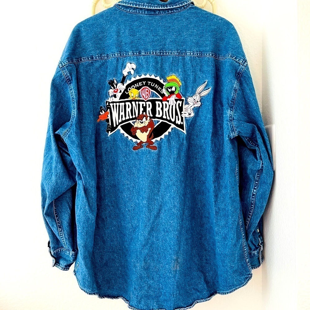Original Vintage Warner Bros Looney Tunes Denim Longsleeve Top - Picture 1 of 5